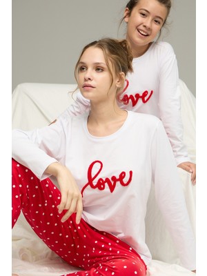 Siyah İnci Beyaz Puan Desenli Pamuklu Bisiklet Yaka Örme Pijama TAKIM25241148