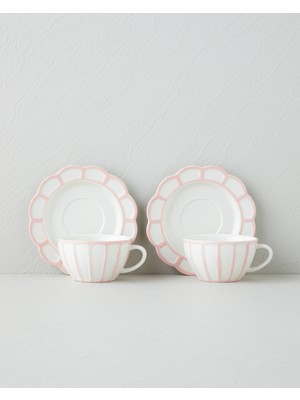 English Home Soft Cloud Stoneware 4 Parça 2 Kişilik Çay Fincanı Takımı 150 ml Açık Pembe