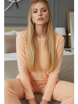 Siyah İnci Yavruağzı Şardonlu Kışlık Örme Pijama TAKIM25226002
