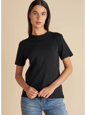 Brooks Brothers Siyah Kadın Standart T-Shirt