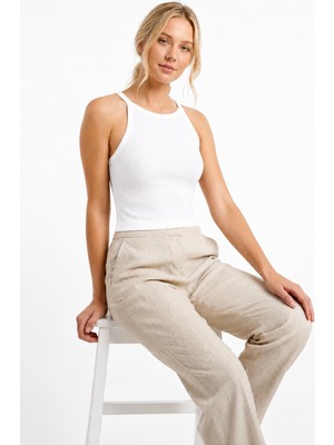 Nbb Beyaz Halter Yaka Fitilli Seamless Body