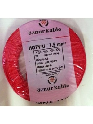 Öznur 1,5 mm Nya Kablo Tek Damar Kırmızı Yüksek Kalite Elektrik Malzemesi Güvenli Kullanım