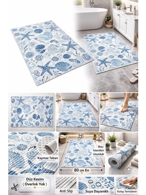 Muhtelif Banyo Önü Paspası 80 cm  x 100 cm En Kaymaz Tabanlı Yumuşak Dokulu Su Emici Banyo Halısı