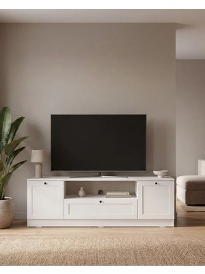 Sarmobi Terra Beyaz Tv Ünitesi 160 x 46 x 35 cm Modern Tasarım Suntalam Malzeme ile Şıklık
