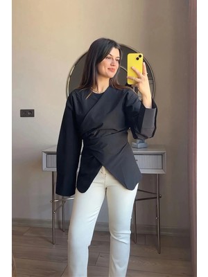 Büşra Ayhan Premium Coton Kumaş Anvelop Gömlek Siyah - M