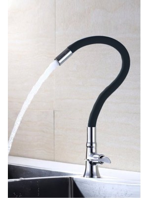 Yayke Oynar Başlıklı Siyah Spiral Musluk Başlığı Silikon Malzeme ile 50 cm Uzunlukta