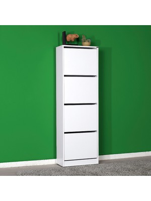 Adore Mobilya Adore Flat Duo 4 Katlı Ayakkabılık Dolabı Beyaz Yonga Levha 8 Raflı Estetik Görünüm