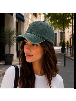 Gülümser Shop Unisex Yıkamalı Vintage Baseball Şapka – Ayarlanabilir Tokalı Haki Yeşil Günlük Spor Şapka