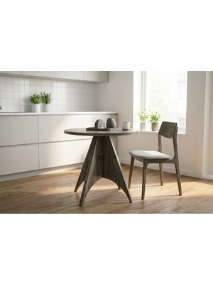 Praktura Arcus Doğal Ahşap Mutfak Masası  Siyah-Antrasit Renk Yuvarlak Mutfak Masası - Yemek Masası 75X75 cm Çap Ahşap Masa Balkon Teras Cafe Masası