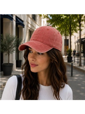 Gülümser Shop Unisex Yıkamalı Vintage Baseball Şapka – Ayarlanabilir Tokalı Gül Kurusu Günlük Spor Şapka