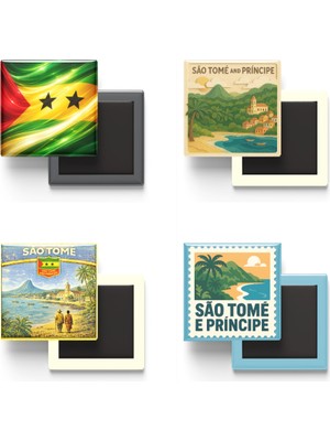 İberk Buzdolap Magnetleri - Sao Tome And Principe - São Tomé - 4'lü Set