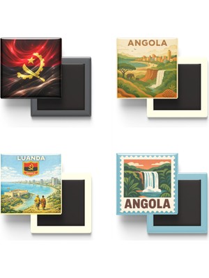 İberk Buzdolap Magnetleri - Angola - Luanda - 4'lü Set