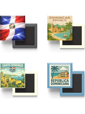 İberk Buzdolap Magnetleri - Dominik Cumhuriyeti - Santo Domingo - 4'lü Set