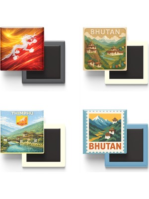 İberk Buzdolap Magnetleri - Bhutan - Thimphu - 4'lü Set