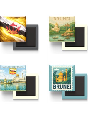 İberk Buzdolap Magnetleri - Brunei - Bandar Seri Begavan - 4'lü Set
