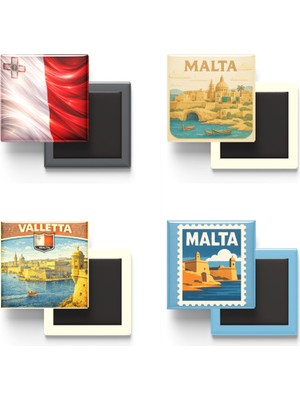 İberk Buzdolap Magnetleri - Malta - Valletta - 4'lü Set