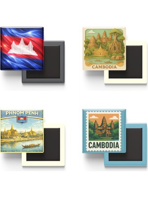 İberk Buzdolap Magnetleri - Kamboçya - Phnom Penh - 4'lü Set