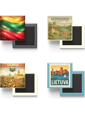 İberk Buzdolap Magnetleri - Litvanya - Vilnius - 4'lü Set