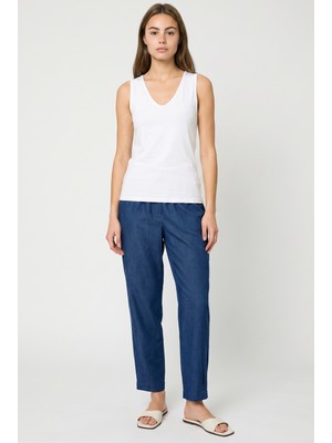 Sementa Yüksel Bel Dökümlü Tencel Pantolon - Indigo