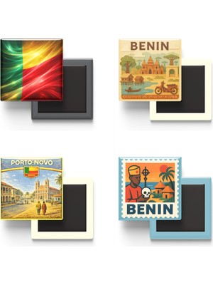 İberk Buzdolap Magnetleri - Benin - Porto-Novo - 4'lü Set