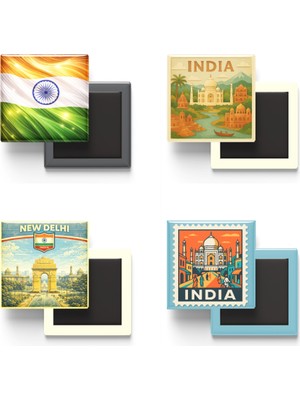 İberk Buzdolap Magnetleri - Hindistan - Yeni Delhi - 4'lü Set