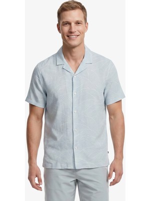 Nautica Erkek Yeşil Regular Fit Kısa Kollu Desenli Keten Gömlek