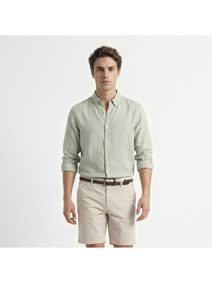 Nautica Erkek Yeşil Regular Fit Keten Gömlek