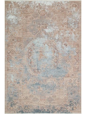 Cool Halı Lavina Modern Eskitme Desenli Kum Beji Mavi Vintage Halı Soft Premium Tasarım Luxury Salon Halısı