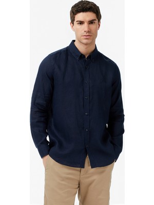 Nautica Erkek Lacivert Regular Fit Keten Gömlek