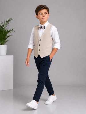 Classics Men Erkek Çocuk Smokin Takım Elbise Yelekli Papyonlu