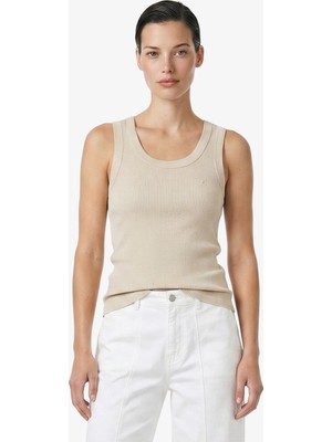 Nautica Kadın Bej Slim Fit Kolsuz T-Shirt