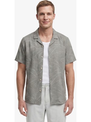 Nautica Erkek Yeşil Regular Fit Kısa Kollu Desenli Keten Gömlek