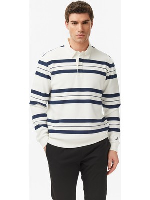 Nautica Erkek Krem Regular Fit Çizgili Sweatshirt