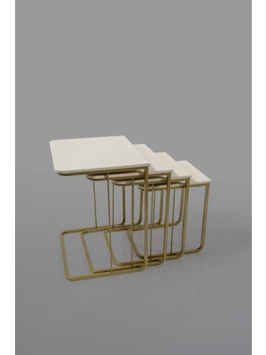 Veys Sehpa Veys Yıldız Vegas Zigon Sehpa Krem MDF Yüzeyli Metal Ayaklı 4 Adet Tekerleksiz Fonksiyonel Tasarım