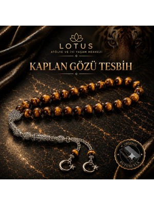 Lotus Atölye ve İyi Yaşam Merkezi 🟤 Güç & Odak Premium Kaplan Gözü Tesbih – %100 Doğal Kaplangözü Taşı