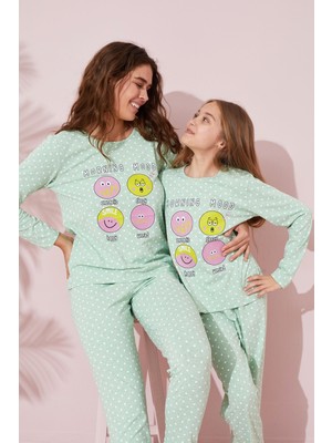 Siyah İnci Yeşil Baskılı Pamuklu Örme Pijama Takım 24241088