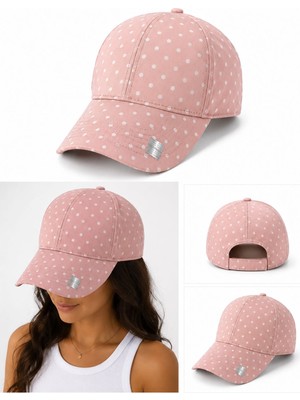 Gülümser Shop Kadın Puantiyeli Baseball Şapka – Ayarlanabilir Pudra Pembe Günlük Spor Şapka