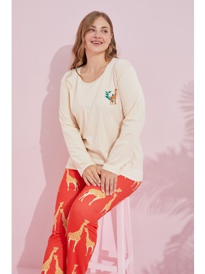 Siyah İnci Krem Çokrenkli Pamuklu Curve Büyük Beden Battal Boy Örme Pijama TAKIM24240728