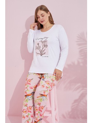 Siyah İnci Beyaz Çokrenkli Pamuklu Curve Büyük Beden Battal Boy Örme Pijama TAKIM24240738