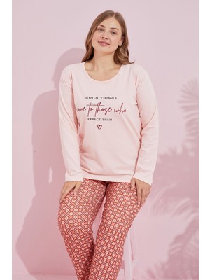 Siyah İnci Somon Çokrenkli Pamuklu Curve Büyük Beden Battal Boy Örme Pijama TAKIM24240735