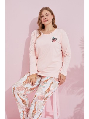 Siyah İnci Somon Çokrenkli Pamuklu Curve Büyük Beden Battal Boy Örme Pijama TAKIM24240729