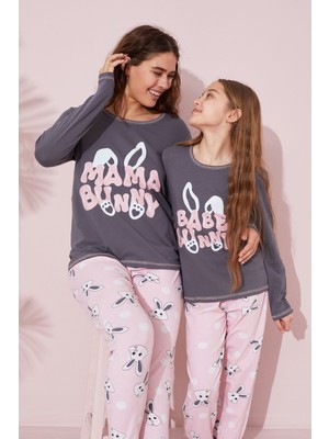 Siyah İnci Gri Baskılı Pamuklu Örme Pijama Takım 24241089