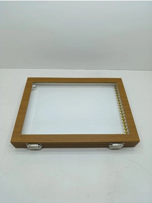 Megass Dekor Cam Kapaklı Deri Kumaş Kahve-Beyaz Renk 34 cm / 24 cm Tırnaklı Kolye Sergileme Standı
