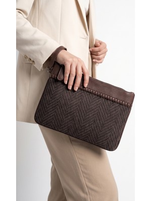 Luvi Zenıx Kahverengi Desenli Kadın Clutch Çanta