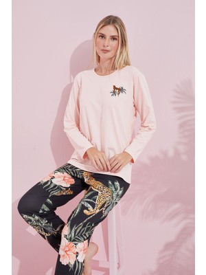 Siyah İnci Somon Çokrenkli Pamuklu Örme Pijama Takım 24240166