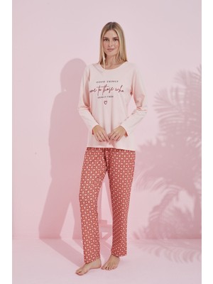 Siyah İnci Somon Çokrenkli Pamuklu Örme Pijama Takım 24240182
