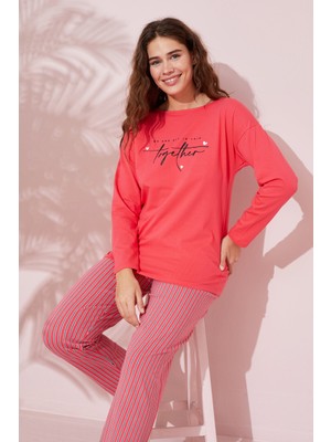 Siyah İnci Nar Çiçeği Baskılı Pamuklu Örme Pijama Takım 24240151