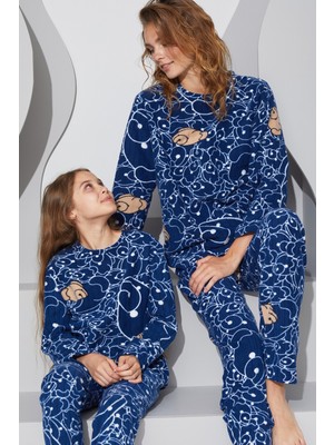 Siyah İnci Lacivert Alt-Üst Polar Pijama Takım 24223073