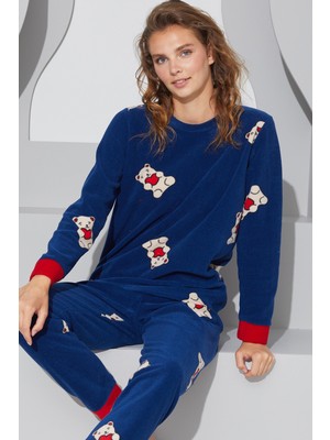 Siyah İnci Lacivert Alt-Üst Polar Pijama Takım 24222025