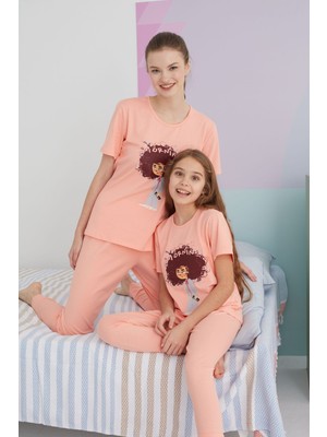 Siyah İnci Somon Pamuklu Örme Pijama Takım